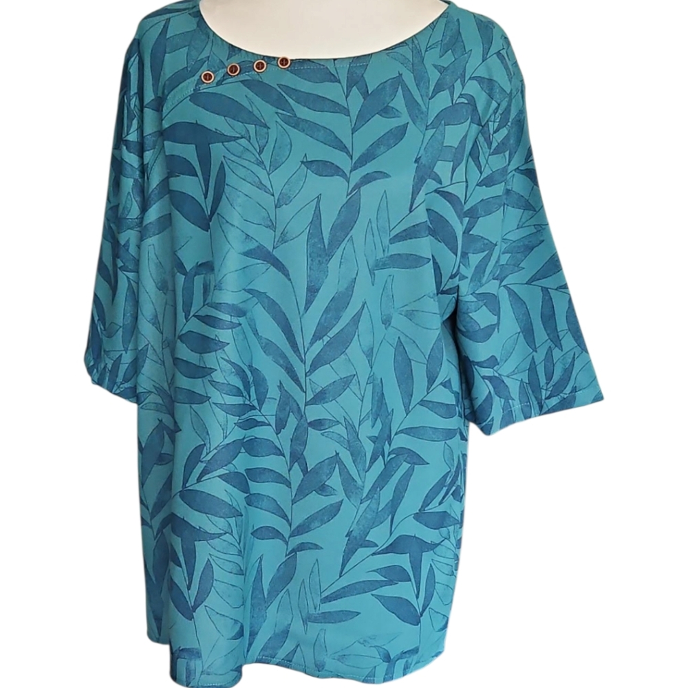 Leaf Patterned Blue Blouse